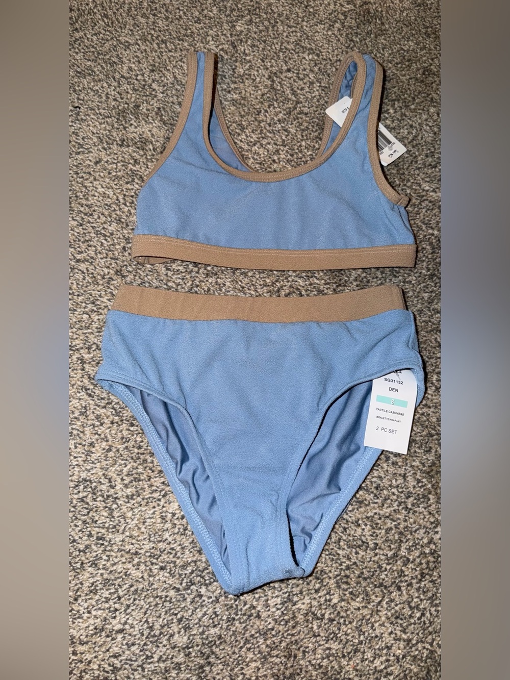 Splendid Light Blue and Tan Girls' Two-Piece Swim Set size 8 NWT